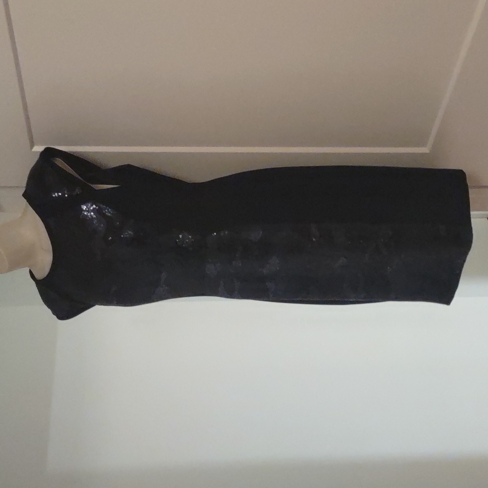 Ted Baker Black Dress with Sequin Body Shape Design - Fully Lined - Size 3